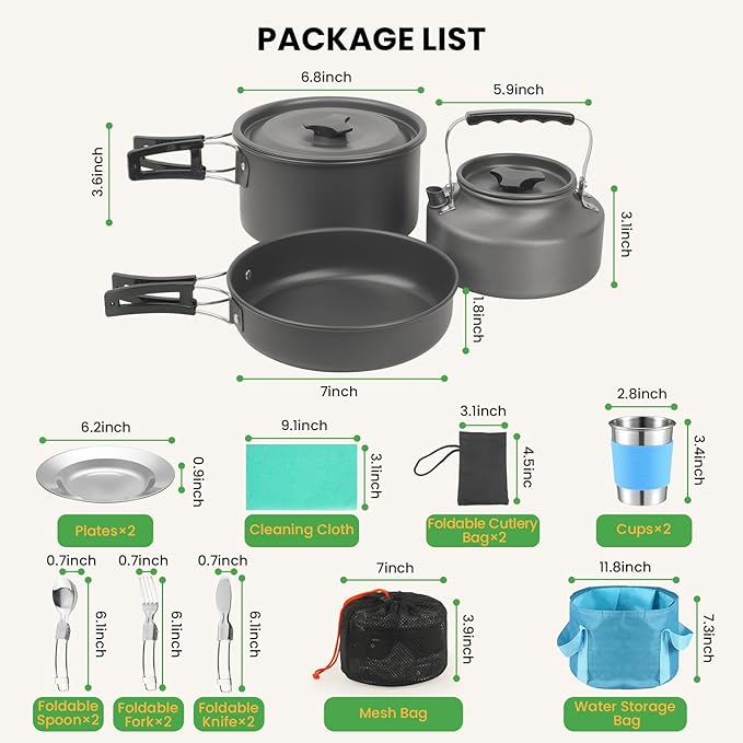 Portable BBQ Grill Cookware Set: GEEKHOM 20PCS Stainless Steel Camping Pots and Pans, Compact Foldable Design with Carrying Tote for Hiking,Camping, Backpacking, Picnic(2-3 Person)