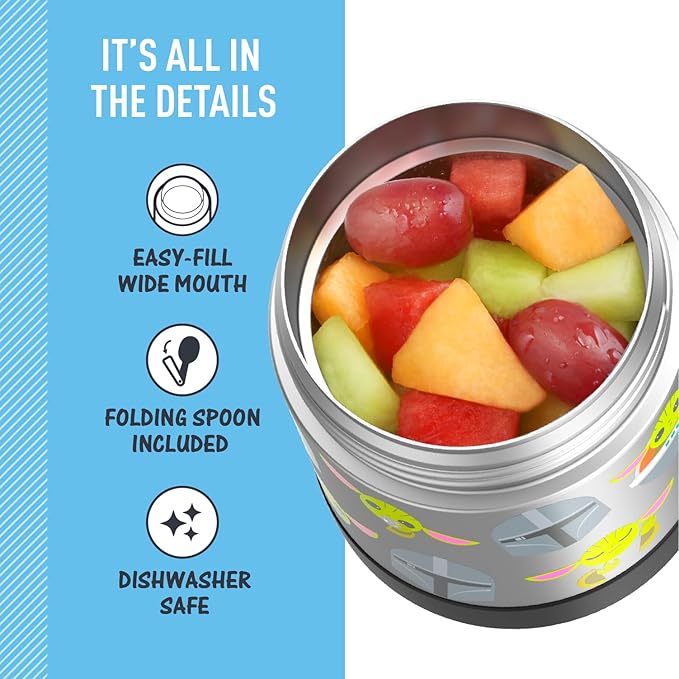 Thermostat Kids Vacuum Insulated Food Jar with Spoon, Mandalorian, 10 Ounce, Stainless Steel