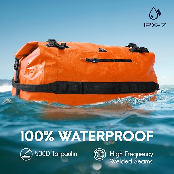 Haimont Large Waterproof Duffel Backpack Roll-Top Heavy Duty Dry Duffle Bag for Boating, Travel, Motorcycle, Kayaking, Camping, 60L