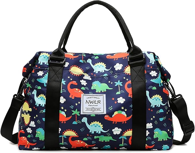 Travel Duffle Bag Weekender Overnight Gym Tote with Dry and Wet Separated Pocket for Women Girls Shoulder Bag Workout Water Resistant (cute dinosaurs)