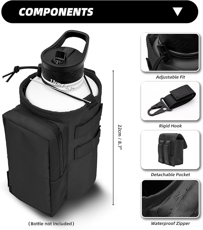 Water Bottle Holder Bag with Molle Strap - Water Bottle Carrier Pouch for Walking, Gym, Camping, Fishing, Hunting 32oz, 64oz, 128oz One Gallon Tactical Carrier Holder