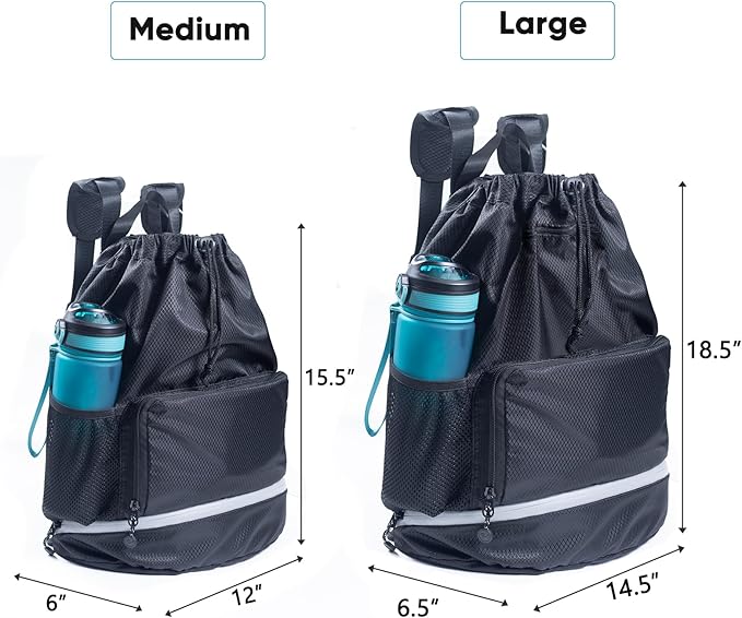 Swim Beach Gym Backpack - Drawstring with Shoes Compartment and Waterproof Pocket for Gym Accessories, Swim Essentials - Kids Mens Beach Workout Bag
