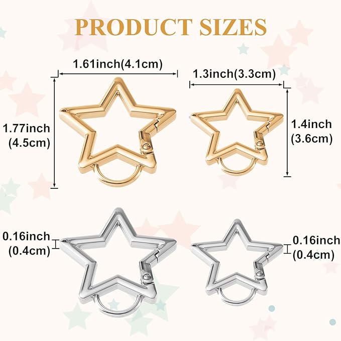 Star Carabiner, Zinc Alloy Heavy Duty Star Shaped Keychain Clip, Carabiner Clip for Camping, Hiking, Fishing
