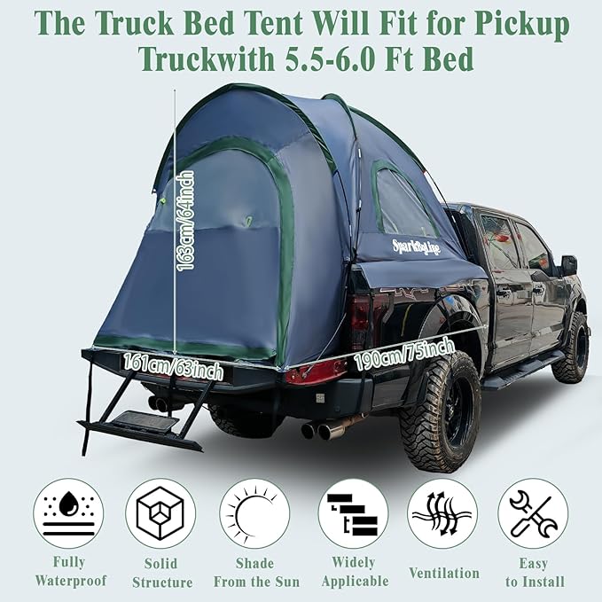 Pickup Truck Tent 5.5-6.0 Ft Truck Bed Tent 210D PU2000 Waterproof 2-Person UV50+ All-Weather Camping Gray-Green