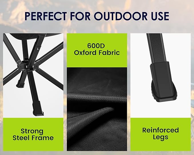 Portable Folding Camping Chair for Adults, Lightweight Backpacking Chairs with Side Pocket & Cooling Mesh Back, Compact Chairs - Supports 260 Lbs, Outdoor Chair for Camping, Beach, Sports