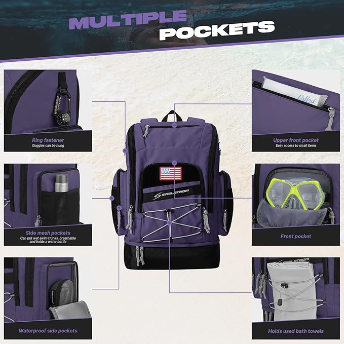 Maelstrom Swim Backpack,35L Swimming bag with Separate Shoes Compartment,Swim Gear Bag,Athlete Gym Rucksack for Men and Women