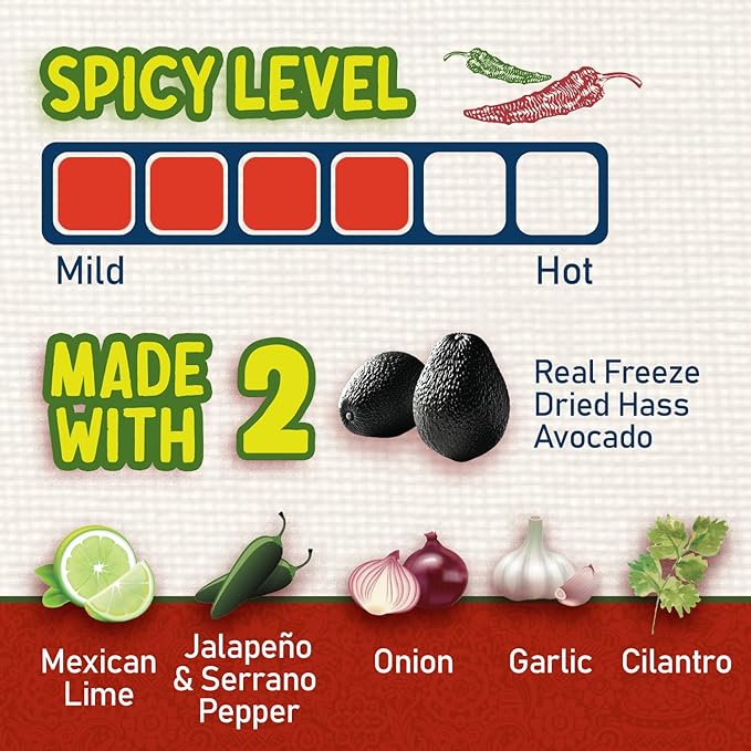 WAKS & SNACKS Freeze Dried Guacamole Serrano Pepper Mix | 100% Fresh Hass Avocados, Perfect for Chips | Energizes Camping & Hiking Meals | Vegan, Gluten-Free Guac Dip | 2 Avocados | 2 oz, 1 Pack
