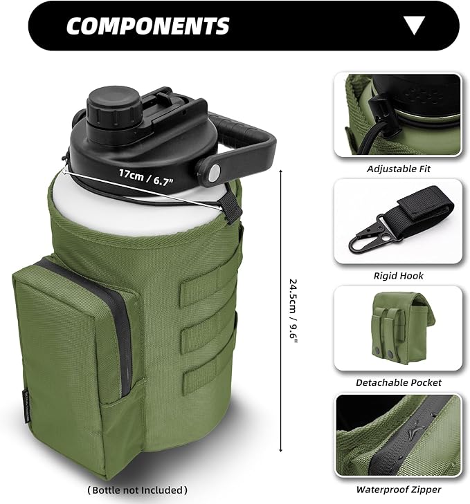 Water Bottle Holder Bag with Molle Strap - Water Bottle Carrier Pouch for Walking, Gym, Camping, Fishing, Hunting 32oz, 64oz, 128oz One Gallon Tactical Carrier Holder