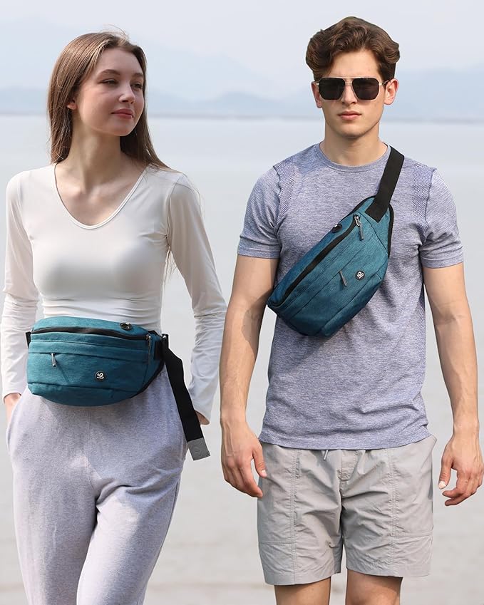 WATERFLY Fanny Pack for Men Women Water Resistant Large Hiking Waist Bag Pack Carrying All Phones for Running Walking Traveling