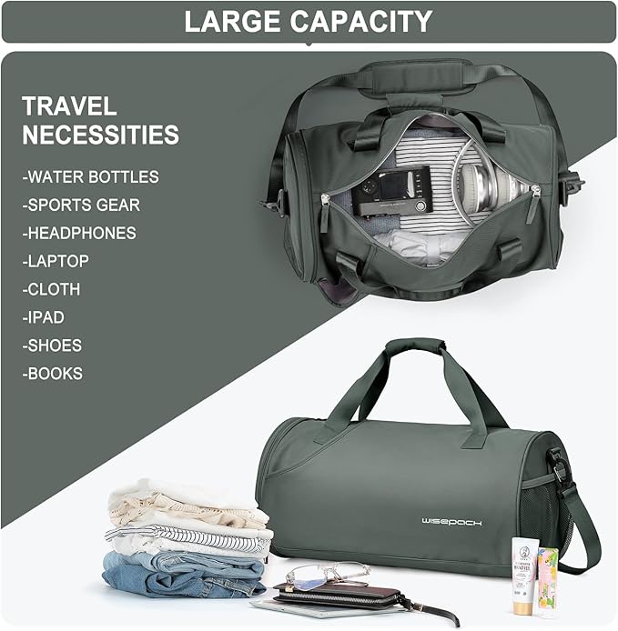 Gym Bag for Women & Men with Wet & Shoe Compartment, Small Duffle Bag for Travel, Sport, Gym, Workout, Overnight, Weekender, Carry-on - Dark Green
