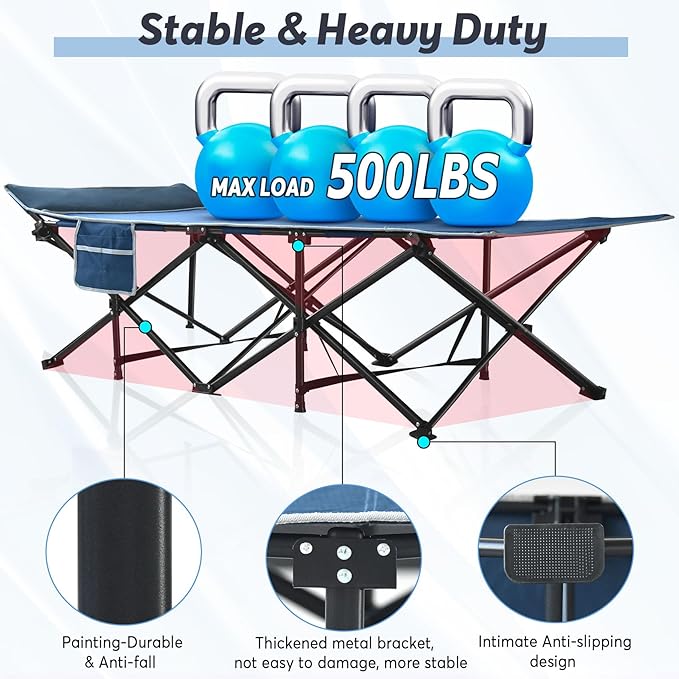 Slendor XXL Camping Cot, Oversized Cot for Adults, 79" L x 32" W x 19" H Sleeping Bed with Mattress, Carry Bag, Folding Camping Cot Bed for Travel, Guest, Support 500lbs