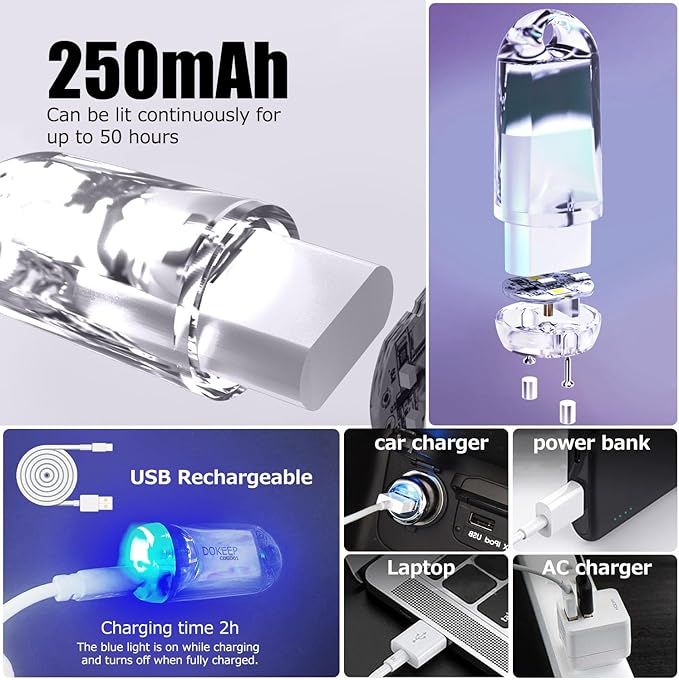 USB Mini LED Lantern, 2 Pack Waterproof EDC Keychain LED Flashlight for Camping, Type-C Rechargeable Battery Small Stick Lamp Puck Dog Collar Torch Light (7-Color Automatic Flashing)