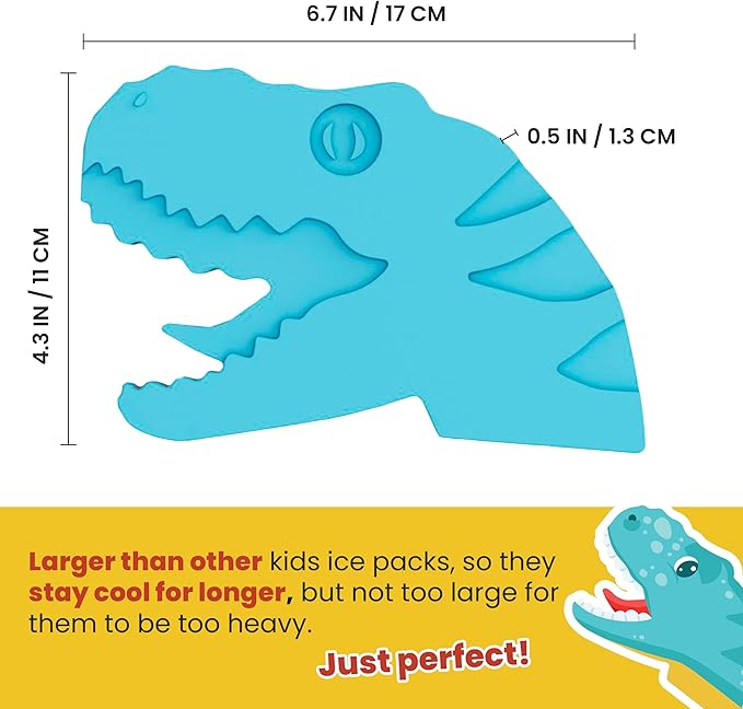 Slim Ice Packs for Lunch Boxes Kids - 3-Pack Long-Lasting Dinosaur Lunch Box Ice Packs for Kids - Slim Reusable Ice Packs for Lunch Boxes, Lunch Bags, and Coolers - Multicolored (Dinosaurs)
