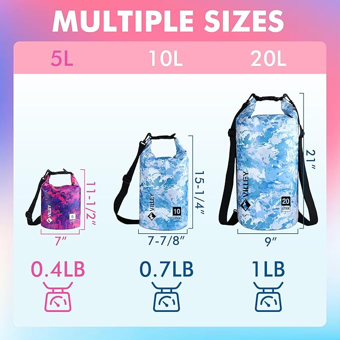VILLEY Dry Bag Waterproof 5L Roll Top Sack Keeps Gear Dry Lightweight Dry Sack with Waterproof Phone Case for Kayaking Boating Camping Swimming and Beach Adventures Red Camo
