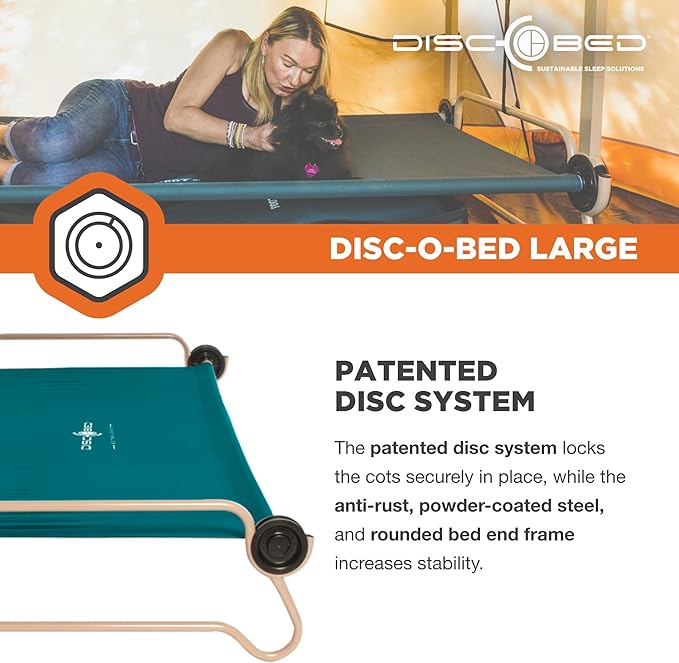 Disc-O-Bed Large Outdoor Convertible 2 Person Bench and Double Camping Cot Portable Bed Bunk System for Adults