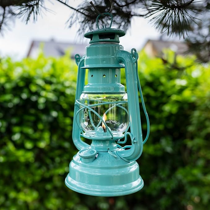 Outdoor Kerosene Fuel Lantern, German Made Weather Resistant Baby Special 276 Galvanized Hurricane Lamp for Camping or Patio, 10 Inches, Pastel Green