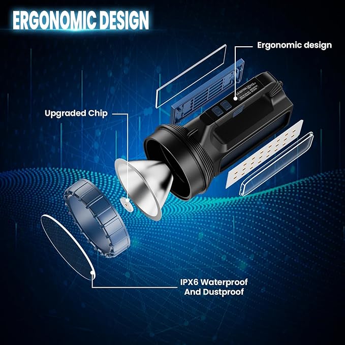 Solar Flashlights, Solar Flashlight for Multi Function 8000 Lumens Led Flashlight with Emergency Strobe Light Emergencies, Led High Lumens, USB C and Large Capacity Battery (2pcs)
