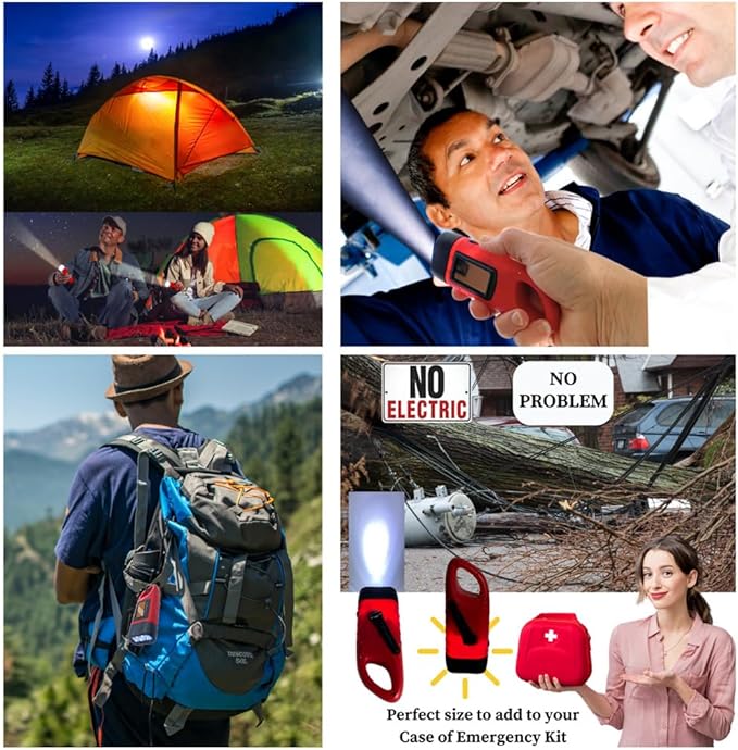 Evelots Hand Crank Solar Powered Flashlights ( 4 Pack ) Rechargeable Emergency Survival Flashlight for Camping , Car - Easy 3 LED Bright Light for Hiking , Outdoor Sports , Home Power Outage