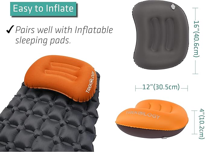 TREKOLOGY Aluft 1.0 Comfy Inflatable Camping & Backpacking Pillow - Perfect for Sleeping, Air Travel, Beach - Quick & Easy to Inflate and Deflate Camper Pillow