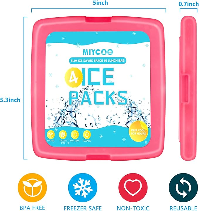 MIYCOO Ice Packs for Lunch Boxes & Lunch Bag - Quick Freeze Ice Pack Space Saving Freezer Packs - Reusable Slim Original Cool Pack - Cooler Accessories for Beach, Camping and Fishing