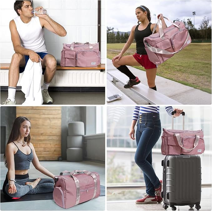 Travel Tote Bag for Women, Small Gym Bag with Wet Pocket Shoes Compartment Zipper Sport Bag for Dance Swim Overnight Pink