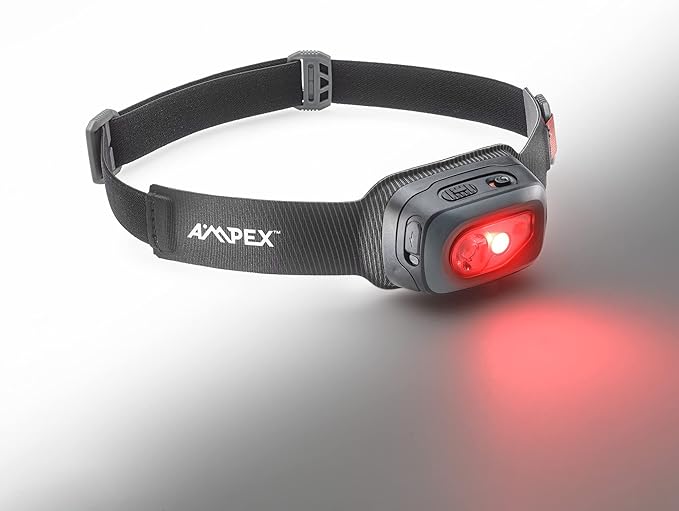 AMPEX Head Lamp - Comfortable, Waterproof Headlamp Rechargeable with Bright LED, 85h Runtime, Red Mode - Outdoor Use, Hiking, Backpacking - 300 Lumens