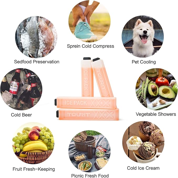 TOURIT Ice Packs for Coolers Reusable Long Lasting Freezer Packs for Lunch Bags/Boxes, Cooler Backpack