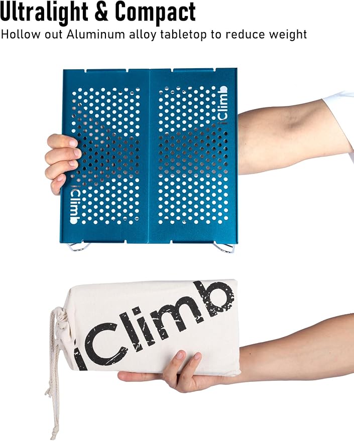 iClimb Mini Solo Folding Table Ultralight Compact for Backpacking Camping Hiking Beach Picnic (Blue - Mini)