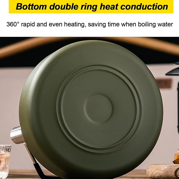 3PCS Camping Kettle Outdoor Campfire Camp Kettle Set with 2 Cups, 1L Stainless Steel camping tea kettle Coffee Pot, Portable Lightweight Teapot, Ideal for Hiking Picnic Travel, Green