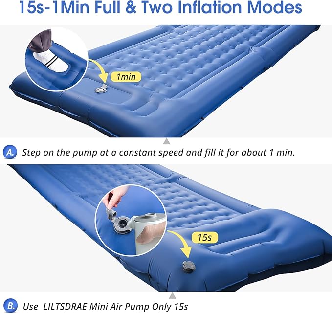 Camping Sleeping Pads,Extra Thick 5 Inch Inflatable Sleeping Mat with Pillow Built-in Pump,Oversized Mattress Super Portable Backpacking Sleeping Pad (Blue, Single)
