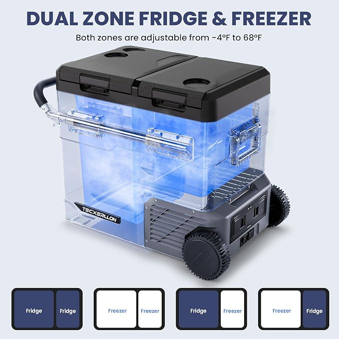 12 Volt Car Refrigerator Dual Zone Electric Cooler, 58 Quart Portable Freezer Fridge with APP Control, Compatible with Detachable Battery (Not Included), for Overlanding, Camping, RV, Truck