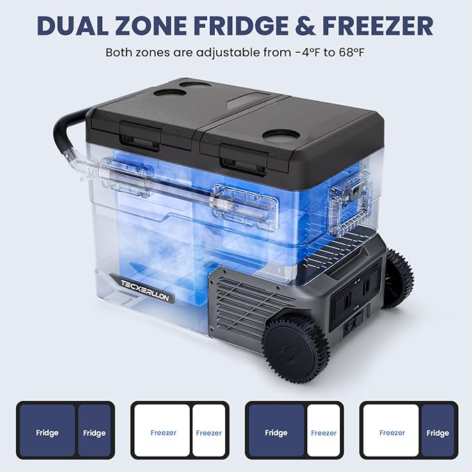 12 Volt Car Refrigerator Dual Zone Electric Cooler, 50 Quart Portable Freezer Fridge with APP Control, Compatible with Detachable Battery (Not Included), for Overlanding, Camping, RV, Truck
