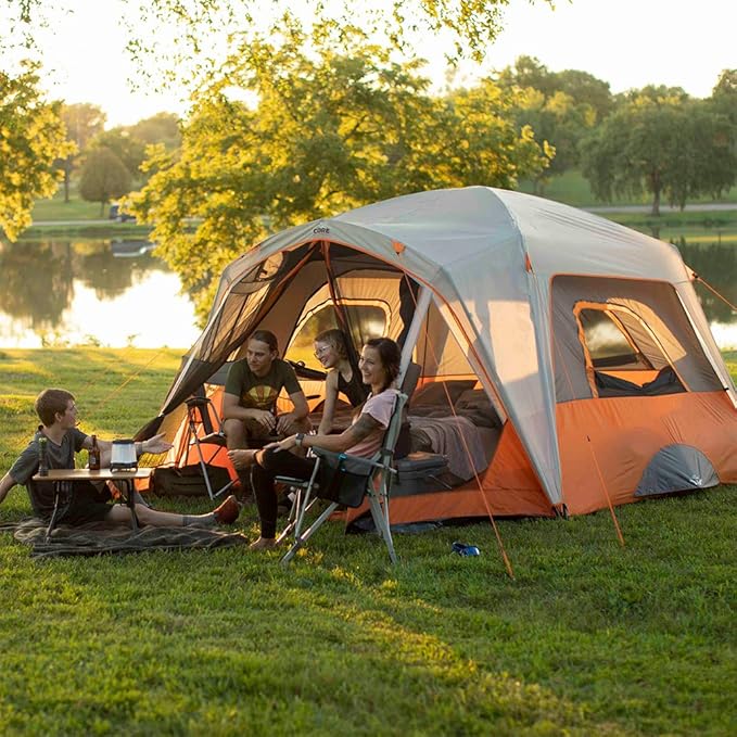CORE Tent for Family Camping | 4 Person & 6 Person Portable Camp Tent with Carry Bag for Outdoor Car Camping | Included Gear Loft Organizer for Camp Accessories