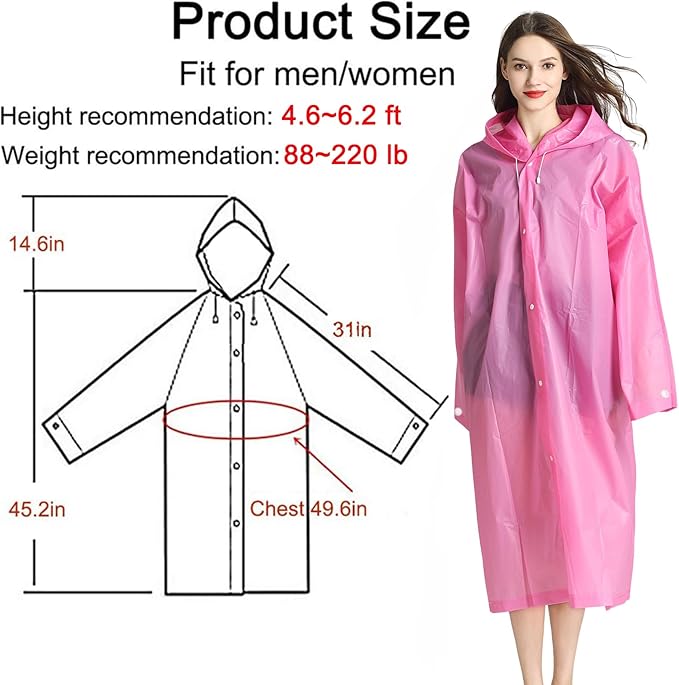 Rain Ponchos Raincoats for Adults Women Men, Reusable 2 Pack Rain Jacket Coats with Hood for Family Disney Camping Hiking