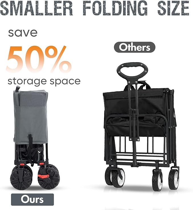 PORTAL 400L Large Capacity Collapsible Double Decker Wagon with Brakes, 450LB Heavy Duty Folding Cart with Tailgate, Foldable Utility Wagons for Camping, Beach, Garden, Sports, Shopping
