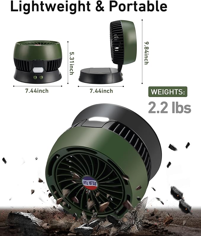 10400mAh Solar Camping Fan with LED Lantern, Rechargeable Portable Fan with 5W Solar Panel, Battery Operated Personal Fan for Outside Picnic, Fishing, Outdoor Tent Fan for Camping Essentials