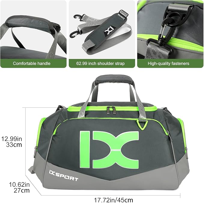 Sports Gym Bag,INOXTO Travel Duffel Bag with Dry Wet Pocket And Shoe CompartmentFor Women and Men,40L/55L Fitness Waterproof Weekender Bag For Swim Sports Travel Working Out (Gray green, 40L)
