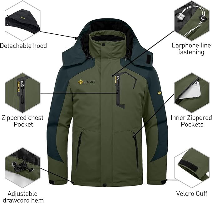 GEMYSE Men's Waterproof 3-in-1 Ski Snow Jacket Puffer Liner Insulated Winter Coat