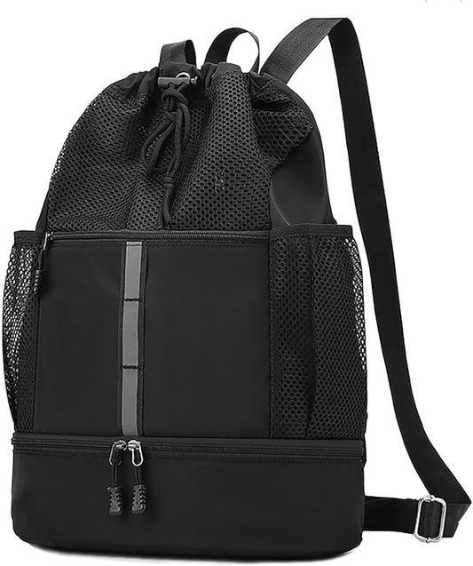 Drawstring Backpack with Mesh Pockets String Gym Bag Sackpack Sandproof Water Resistant Beach Backpack for Men Women