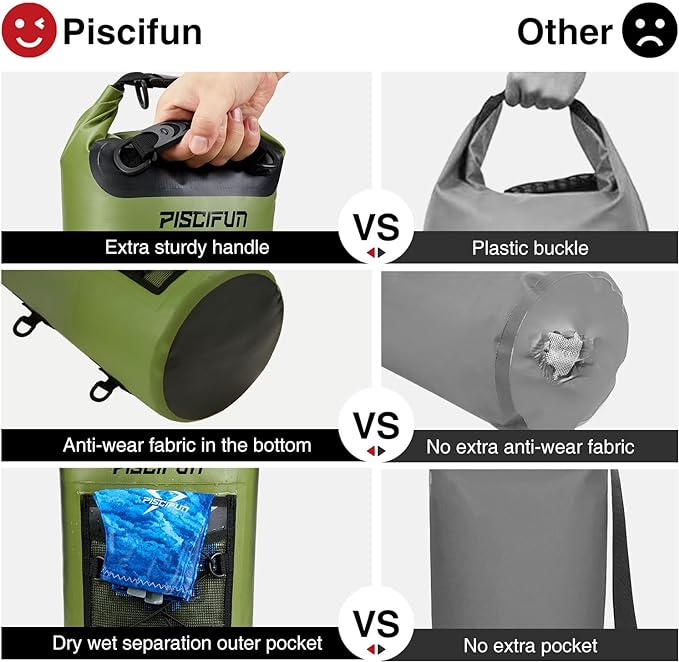 Piscifun Dry Bag, Waterproof Floating Backpack 5L/10L/20L/30L/40L with Waterproof Phone Case for Boating, Kayaking, Fishing