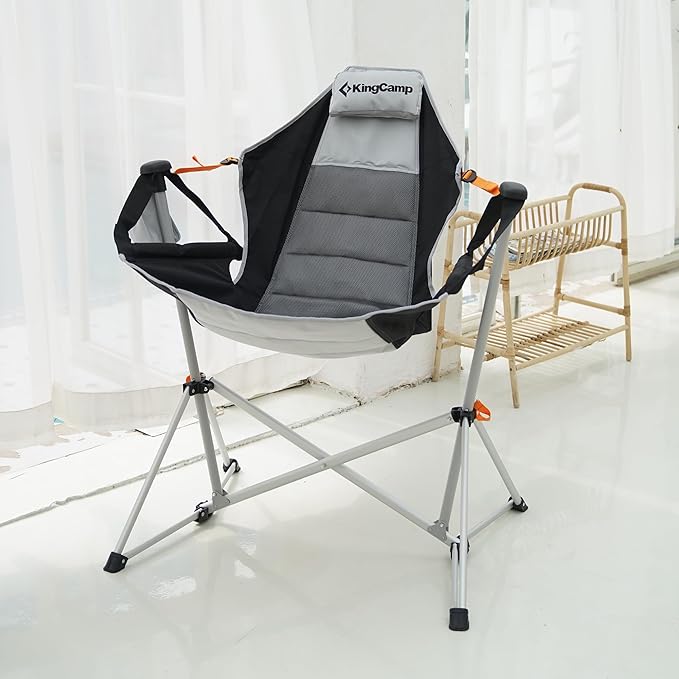 KingCamp Hammock Chair with Footrest, Swinging Portable Folding Camping Chairs for Adults MAX 400lbs Heavy Duty Foldable Oversized Rocker with Cup Holder Pillow for Outdoor Beach Patio Sport Lawn