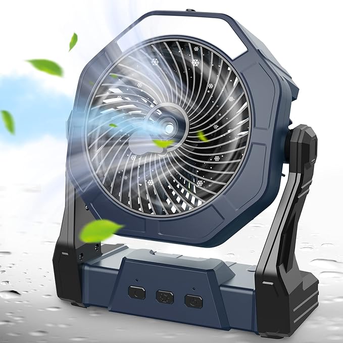 Ausic Portable Misting Fans for Outside, Outdoor Cooling Fan for Patios, 8 Inch Battery Operated Rechargeable Fans, Water Spray Fan with Light & Hook for Beach Camping Essential