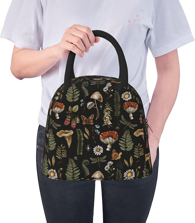 Mushroom Lunch Bag Lunch Box for Women Men Boys Girls, Reusable Insulated Lunch Tote Bag, Leakproof Thermal Cooler Sack Food Handbags High Capacity for Work School Picnic Camping Gifts
