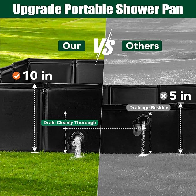 Upgraded Portable Shower Pan, 41" x 41" x 10" Outdoor Shower Base with Detachable Drain Pipe, Foldable Camping Shower Base for Beach, RV, and Indoor