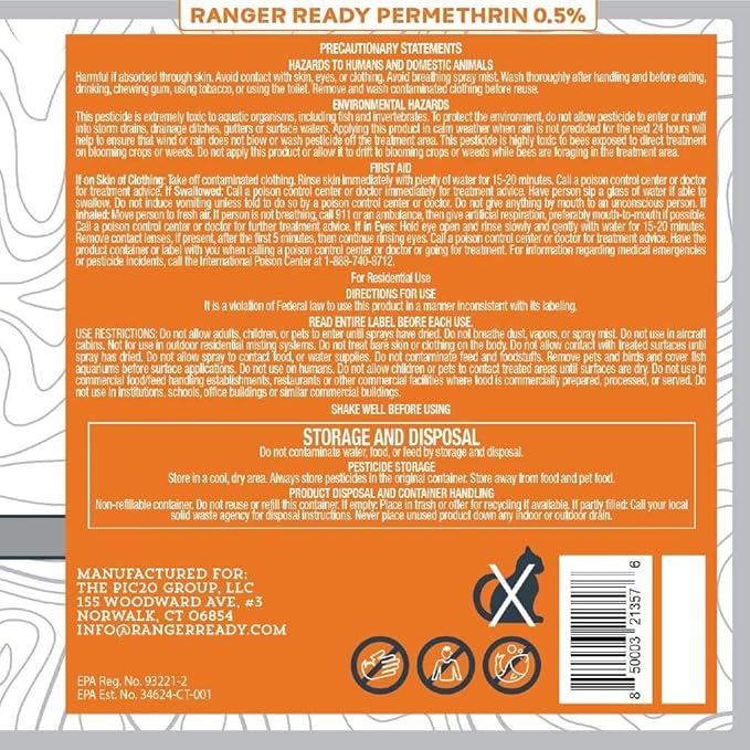 Ranger Ready Repellents P2Pak Permethrin + Picaridin Tick & Insect Repellent, Scent Zero, 8 Fl Oz. (Pack of 2)