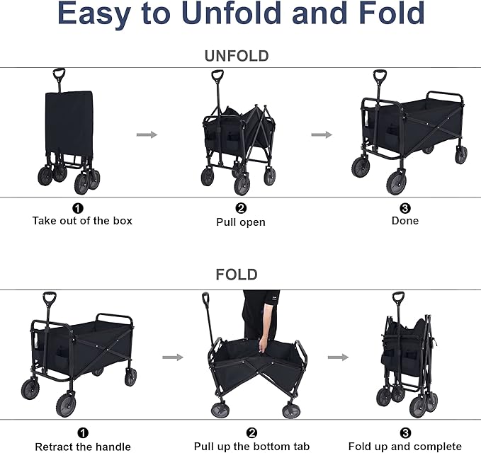 ABCCANOPY Folding Collapsible Utility Wagon Cart Outdoor Garden Shopping Camping Cart, Black