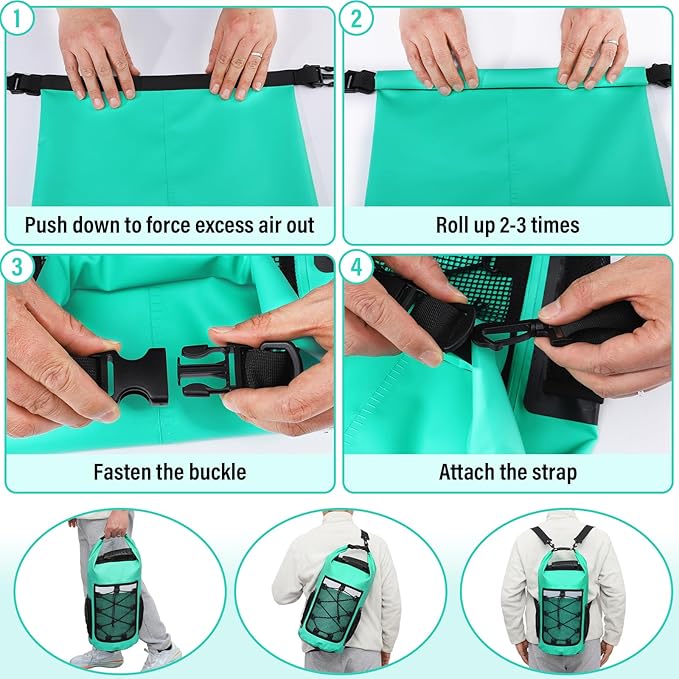 Pimoys Dry Bag, 25L Waterproof Backpack, Dry Bags Kayak for Women Men, Roll Top Outdoor Travel Bag for Boating, Kayaking, Fishing, Hiking, Rafting