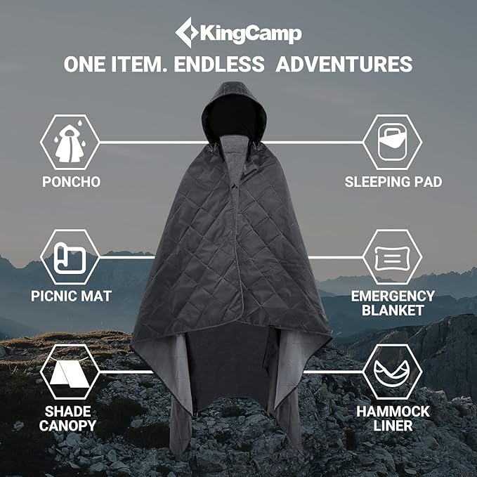 KingCamp Hooded Stadium Blanket - Waterproof & Windproof Fleece Blanket for Sports, Concerts, Park, Travel & Hiking