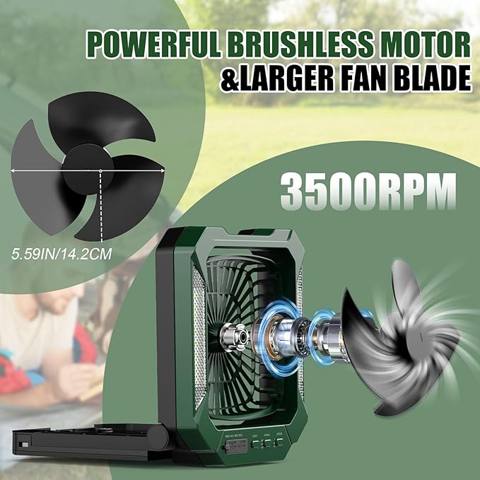 26800mAh Portable Camping fan Rechargeable, 2-in-1 Battery Powered Solar Fan with Detachable Solar Panel, 270° Rotation Personal USB Desk Fan with 3 Speed/Timer/LED Light/Hanging Hook for Outdoor