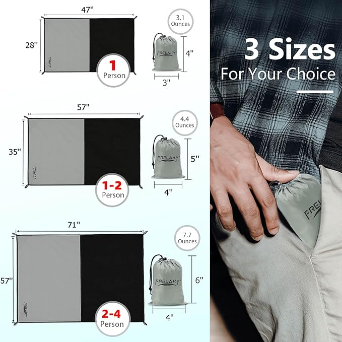 Frelaxy Pocket Picnic Blanket - Compact, Lightweight Camping & Beach Blanket for Festival, Hiking, Travel (Grey, 28'' x 47 '')